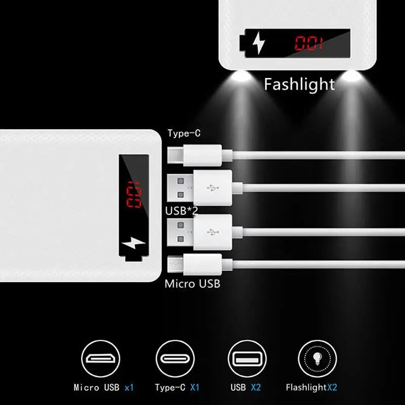 Power Bank Case 8 Baterias com Carregamento Rápido USB