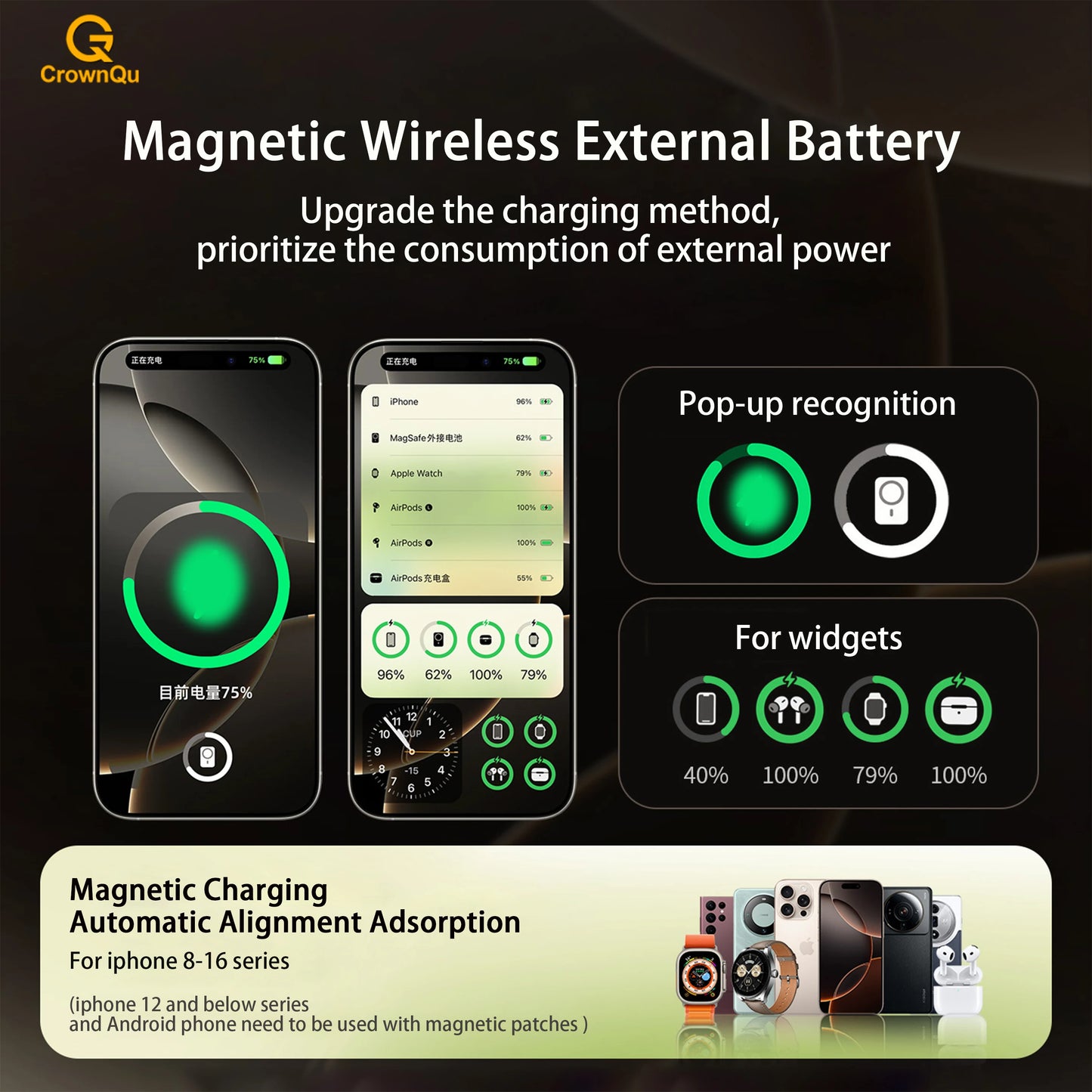 Power Bank Magnético Qi 2.1 10000mAh – Carregamento Sem Fio Turbo