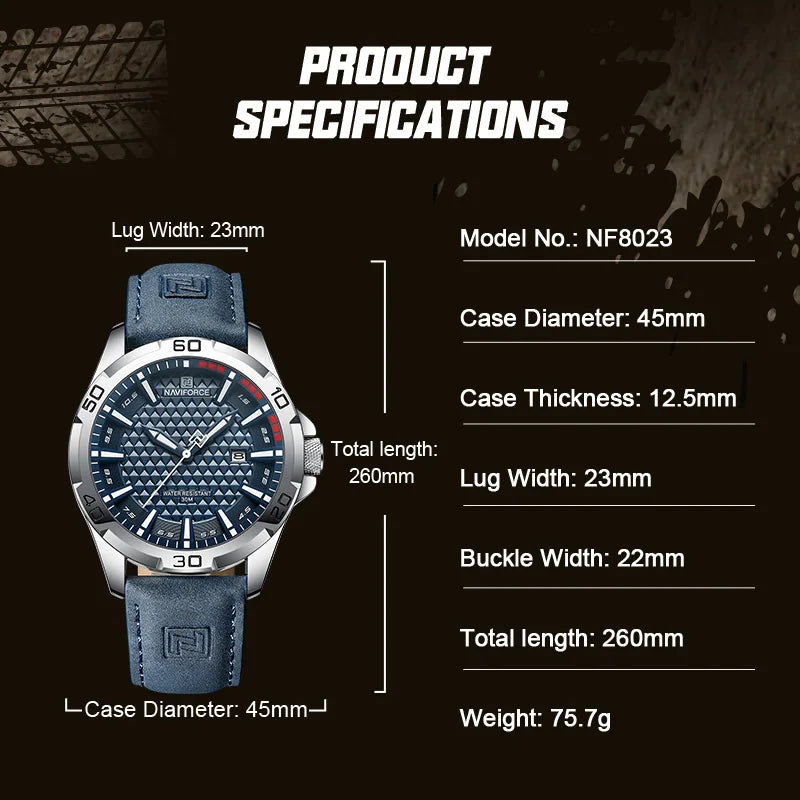 Relógio Masculino NAVIFORCE Original em Couro – Luxo e Esporte