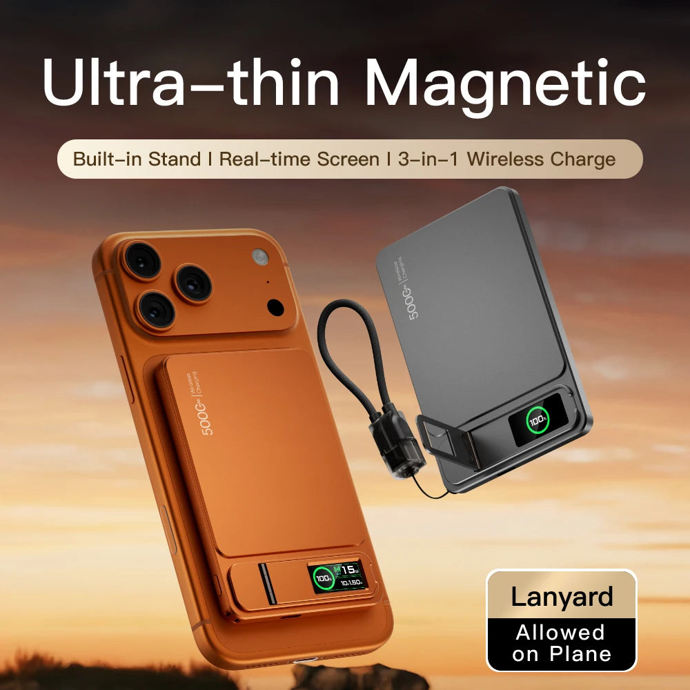 Power Bank Magnético 10000mAh com Carregamento Sem Fio 20W