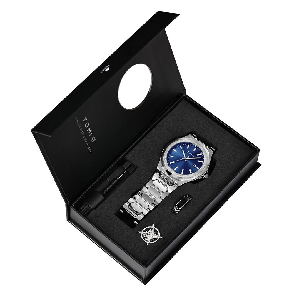 Relógio Masculino TOMI Luxo Rose Gold com Kit Presente