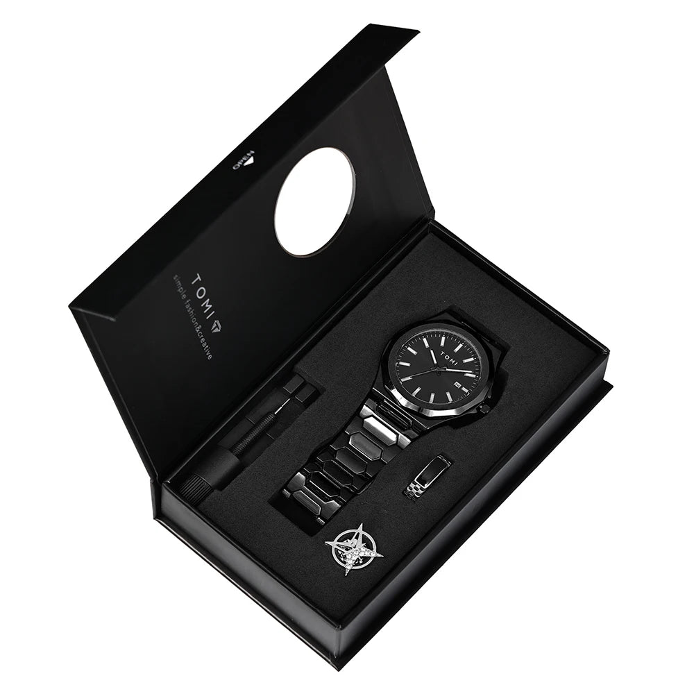 Relógio Masculino TOMI Luxo Rose Gold com Kit Presente