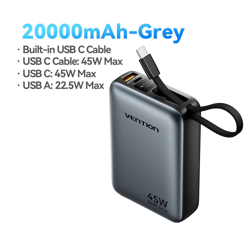 Power Bank Vention 20000mAh 45W Carregamento Super Rápido