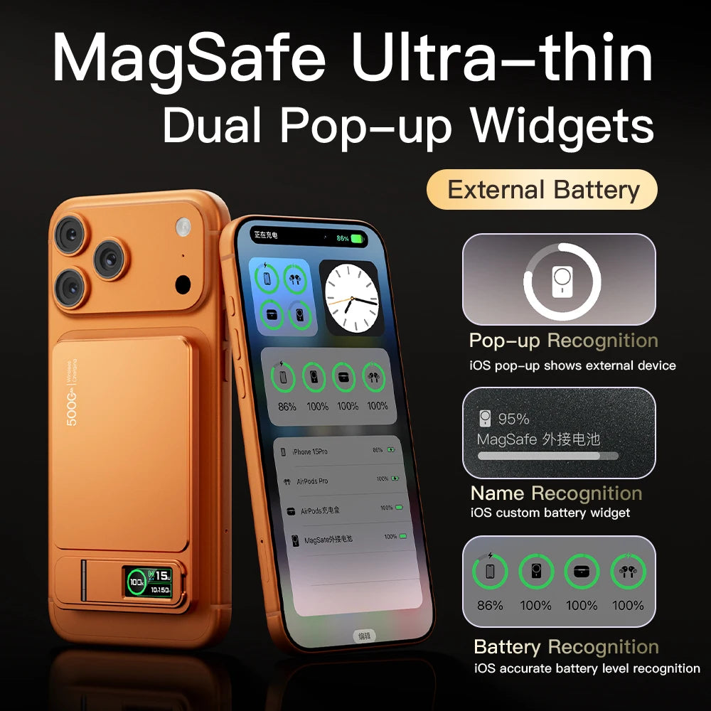 Power Bank Magnético 10000mAh com Carregamento Sem Fio 20W