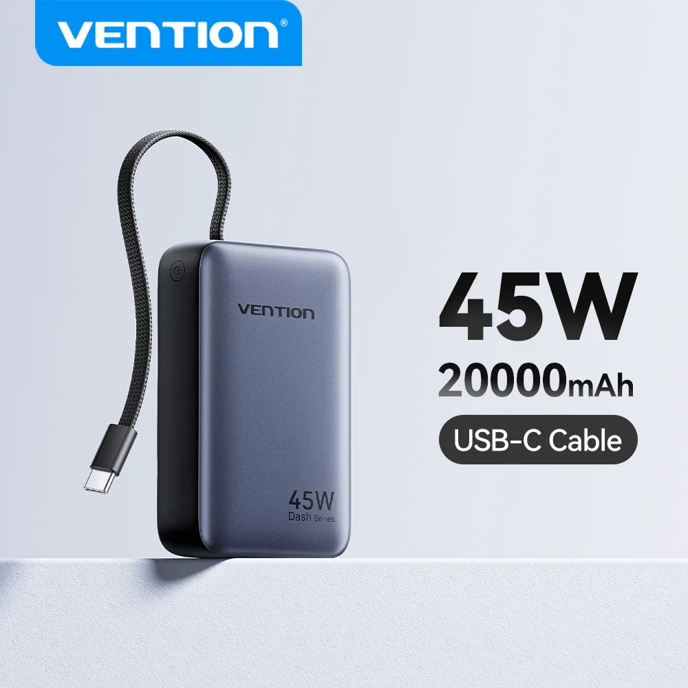 Power Bank Vention 20000mAh 45W Carregamento Super Rápido