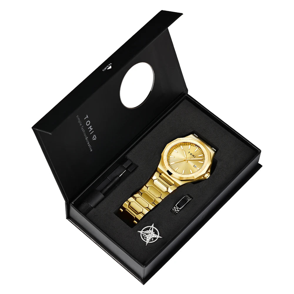 Relógio Masculino TOMI Luxo Rose Gold com Kit Presente