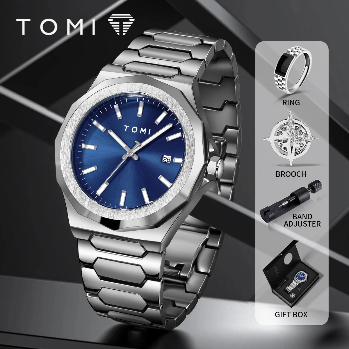 Relógio Masculino TOMI Luxo Rose Gold com Kit Presente