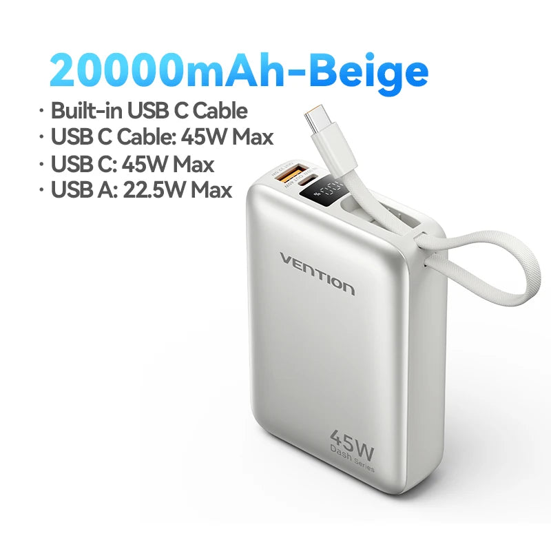 Power Bank Vention 20000mAh 45W Carregamento Super Rápido