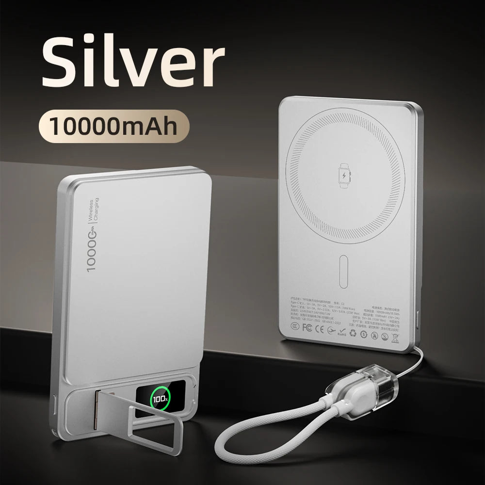 Power Bank Magnético 10000mAh com Carregamento Sem Fio 20W