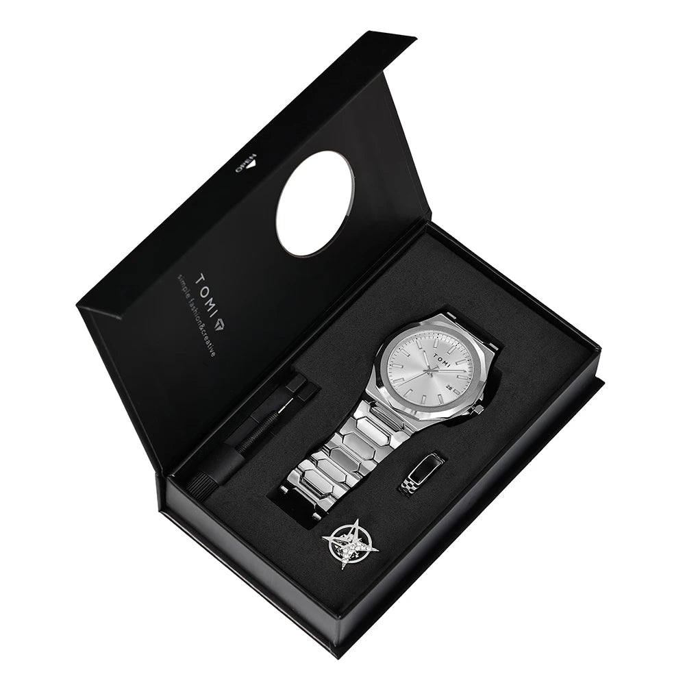 Relógio Masculino TOMI Luxo Rose Gold com Kit Presente